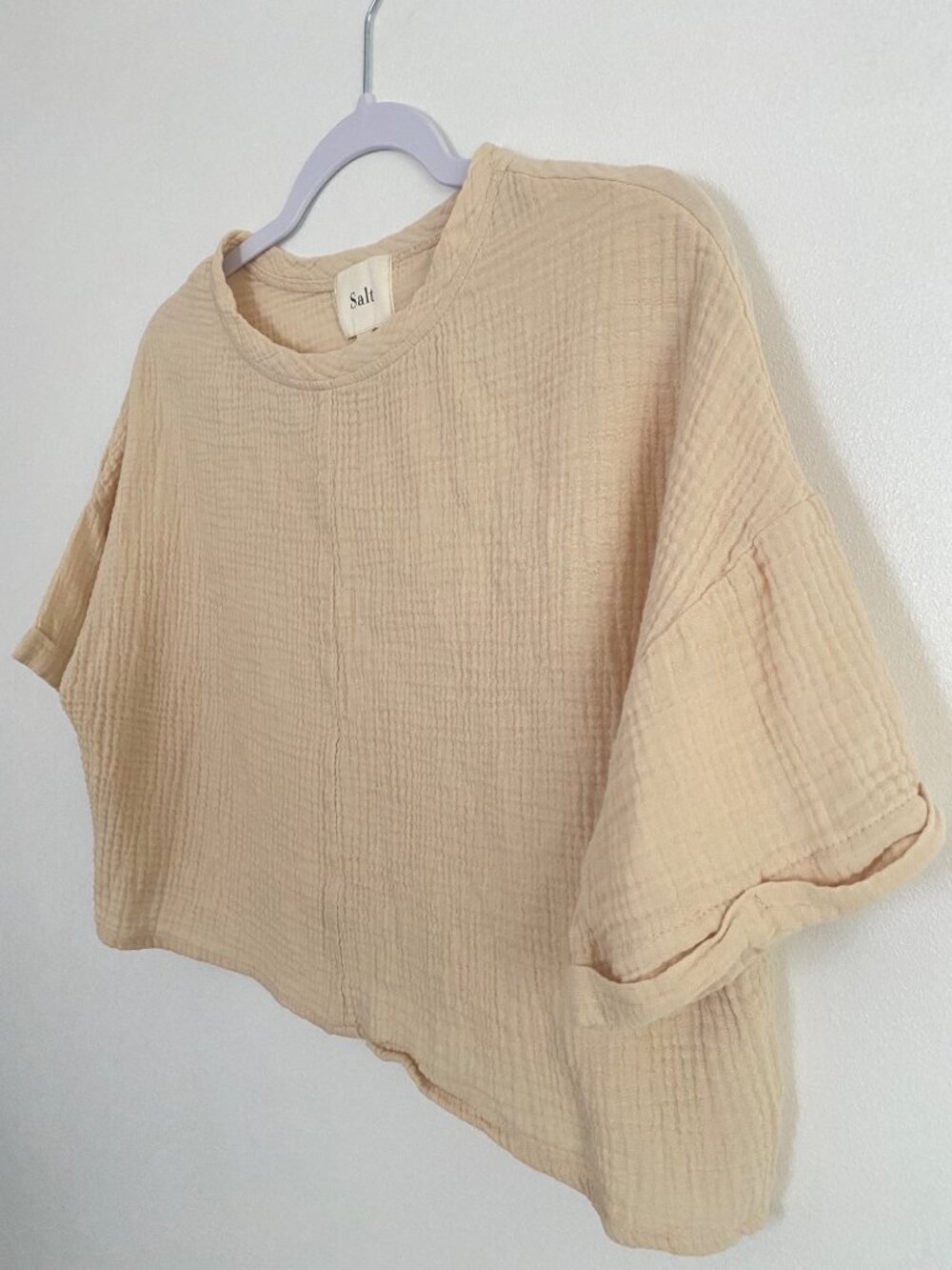 Beige Textured Cotton Muslin Cropped Top Size S By Salt